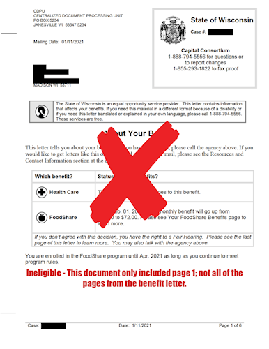 Ineligible FoodShare example